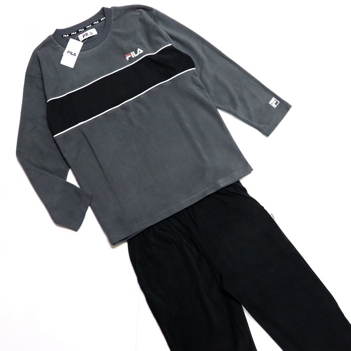 ★フィラ FILA 新品 メンズ 暖かい 両面フリース 長袖 シャツ パンツ 上下セット SET スーツ Lサイズ[SET204116GA-N7-L] 一 五 弐★QWER_画像2