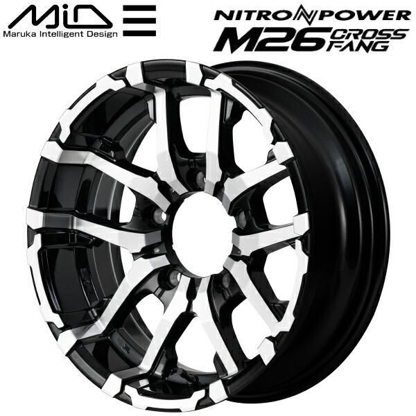 MID NITRO POWER M26 CROSS FANG ホイール4本 ブラックメタリック/ミラーカット 6.0J-16インチ 5穴/PCD139.7 インセット-5_画像1