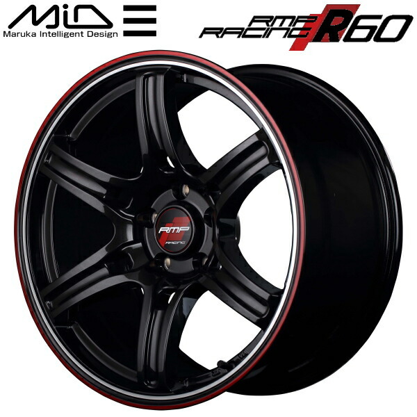 MID RMP RACING R60 ホイール1本 クリスタルブラック/デュアルポリッシュ/レッド&クリア 7.5J-18インチ 5穴/PCD100 インセット+50_画像1