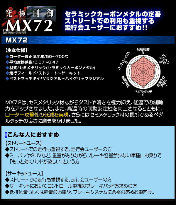 ENDLESS MX72ブレーキパッドF用 FC3S/FC3CマツダRX-7 S60/10～H3/11_画像2
