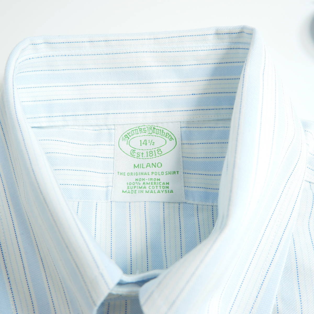 ◆良品◆ Brooks Brothers ブルックスブラザーズ スーピマコットン ストライプ 半袖 シャツ ワイシャツ 白 青 メンズ 14 1/2　3884A0