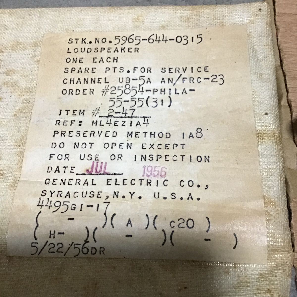 GE製　1956年製　未使用、元箱付き　小型スピーカー　2個セット　フルレンジ_画像8