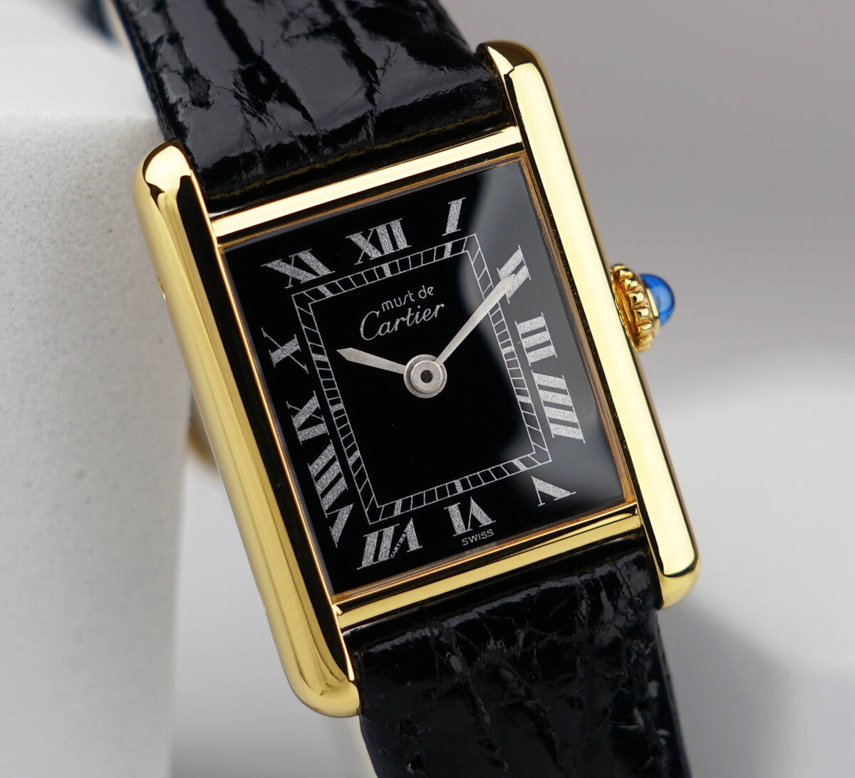 美品 カルティエ マスト タンク ブラック ローマン 手巻き SM Cartier_画像1