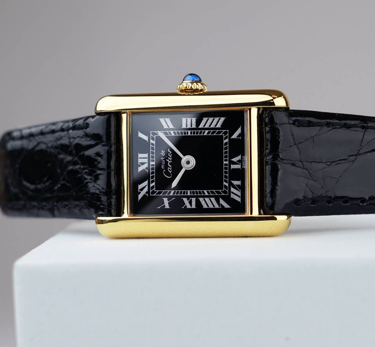 美品 カルティエ マスト タンク ブラック ローマン 手巻き SM Cartier_画像5