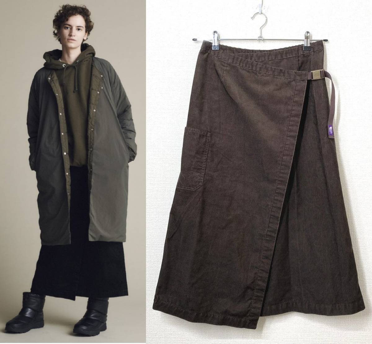 【美品 定価1.9万円 Mサイズ】THE NORTH FACE PURPLE LABEL Corduroy Wrap Skirt コーデュロイ ラップスカート ブラウン 茶 ノースフェイス