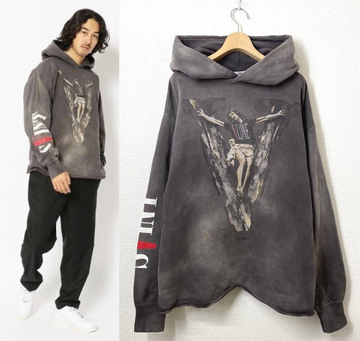 【22SS】SAINT MICHAEL × VLONE 加工 スウェットパーカー L ブラウン 茶 プルオーバー 裏起毛 セントマイケル ヴィーローン Saint Mxxxxxx