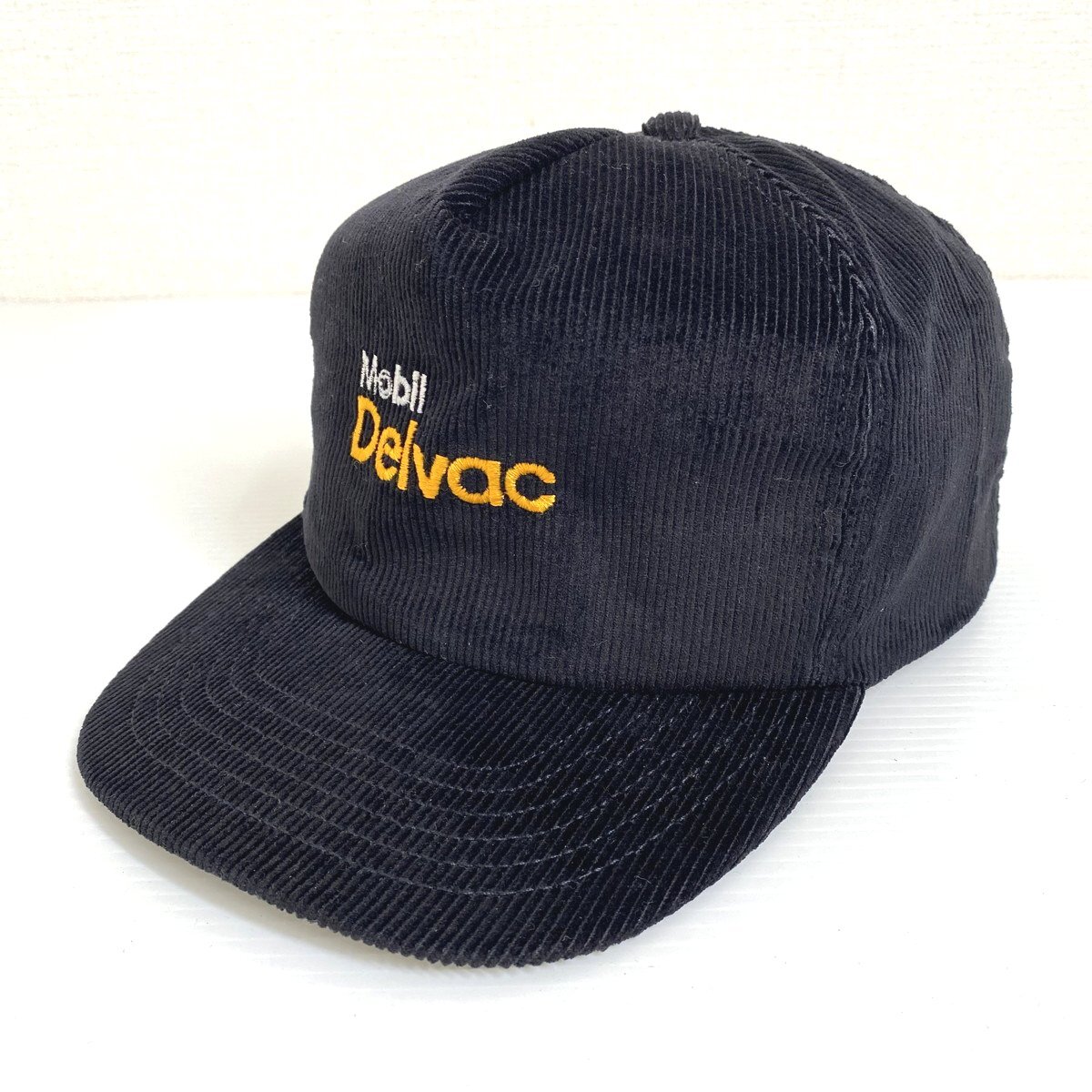 【90s】Mobil Delvac モービル デルバック コーデュロイキャップ F ブラック 黒 帽子 刺繍