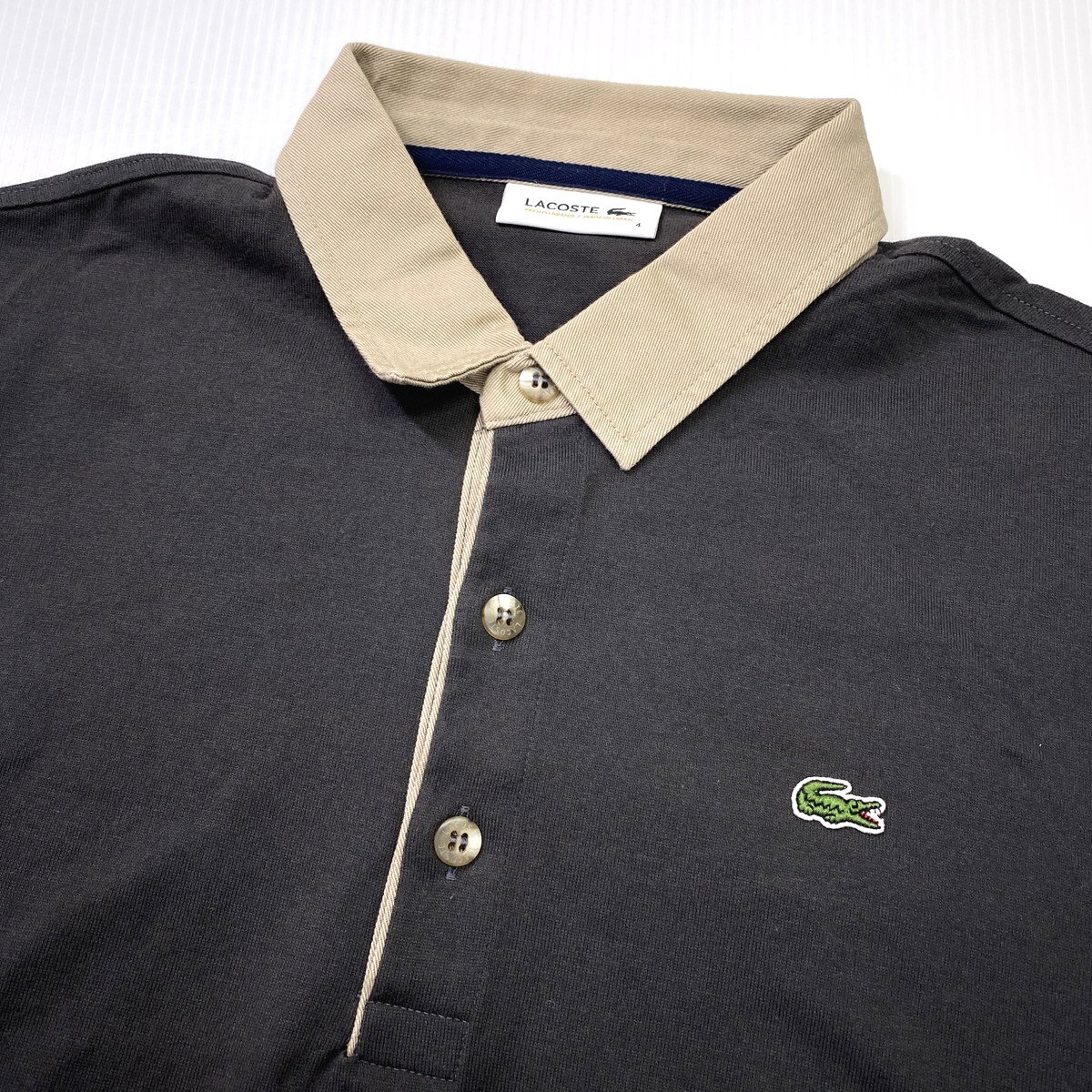 【メンズ】LACOSTE ラコステ ヘビー天竺 ラガーシャツ 4 チャコールグレー 長袖ポロシャツ KH844E 日本製_画像3