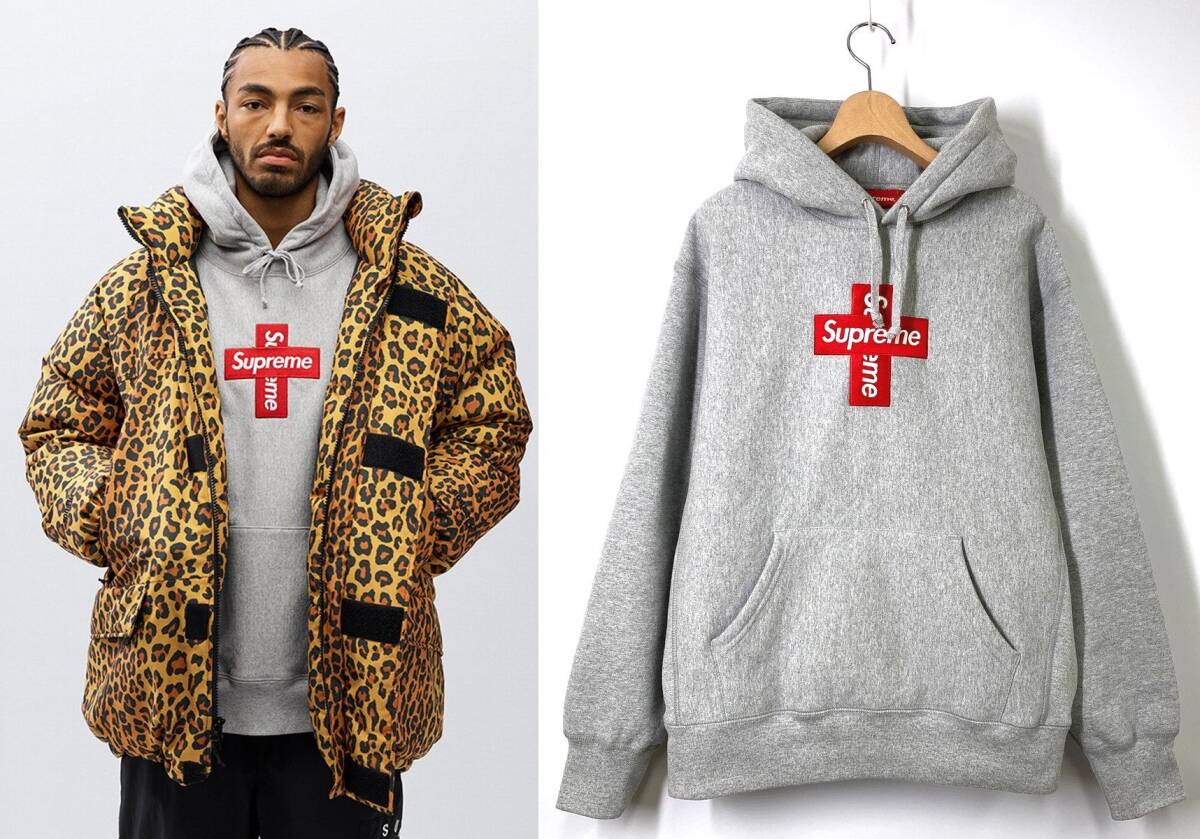 【新品同様 Sサイズ 国内正規品】Supreme シュプリーム cross box logo hooded sweatshirt クロスボックスロゴ スウェットパーカー グレー_画像1