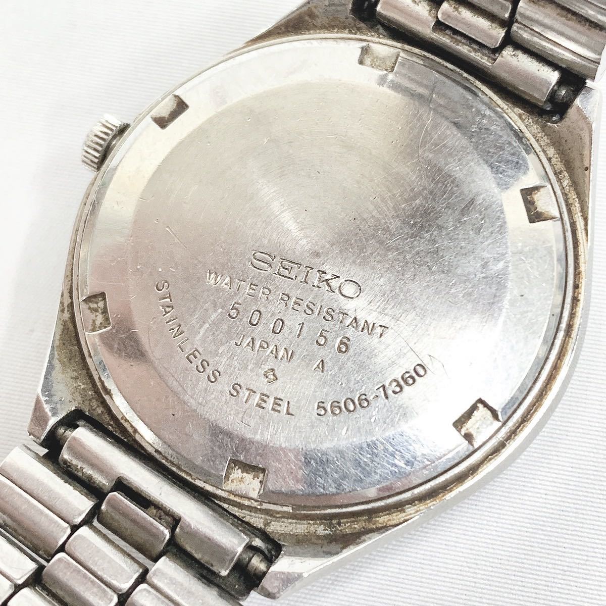 稼働品 SEIKO セイコー LM 5606-7360 自動巻き ロードマチック 25石 グリーン文字盤 カットガラス 純正ベルト 希少品 当時物_画像8