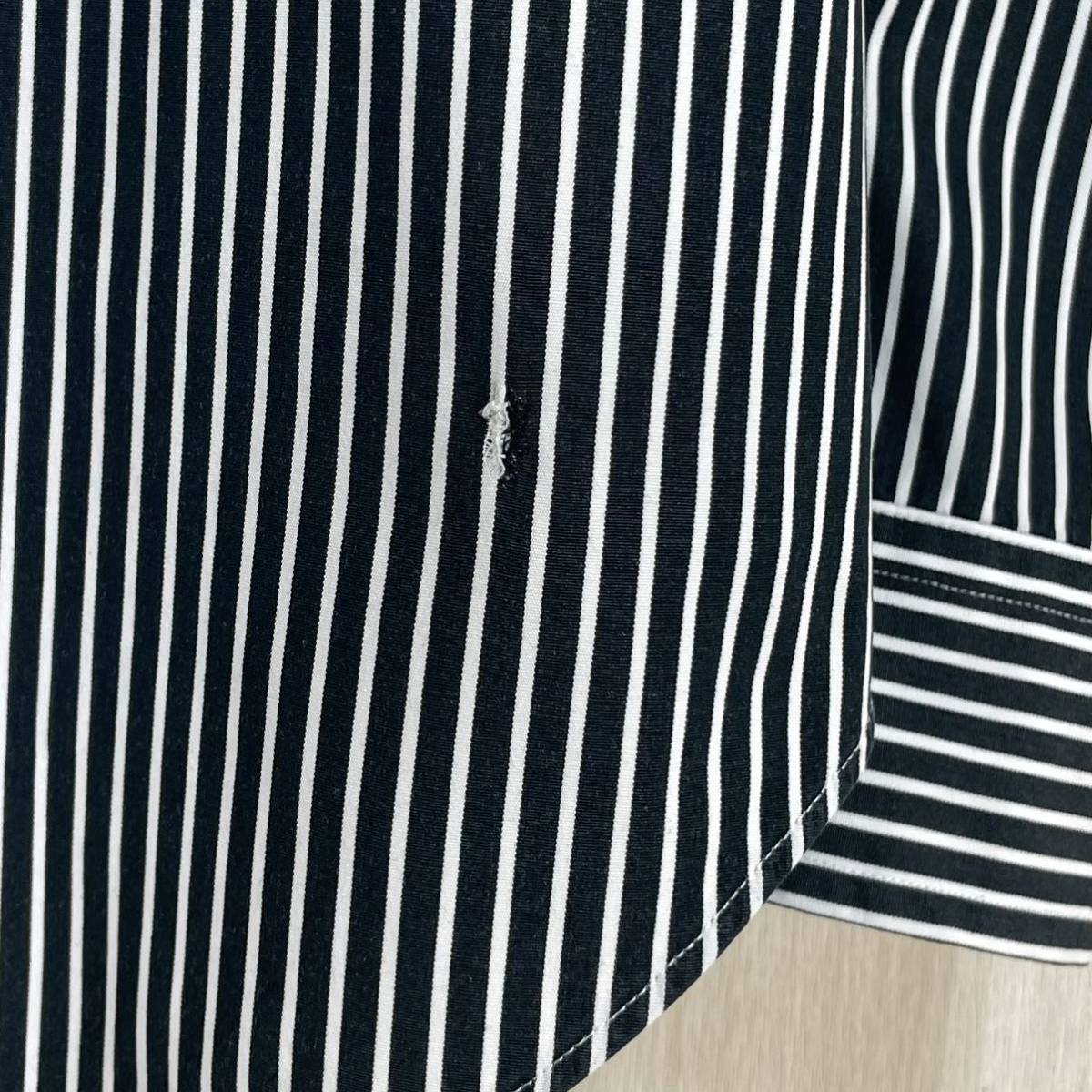 【希少】【90s】ラルフローレン 刺繍ポニー 長袖 ストライプシャツ ボタンダウンシャツ ラルフシャツ ブラック ホワイト アメカジ 古着の画像9