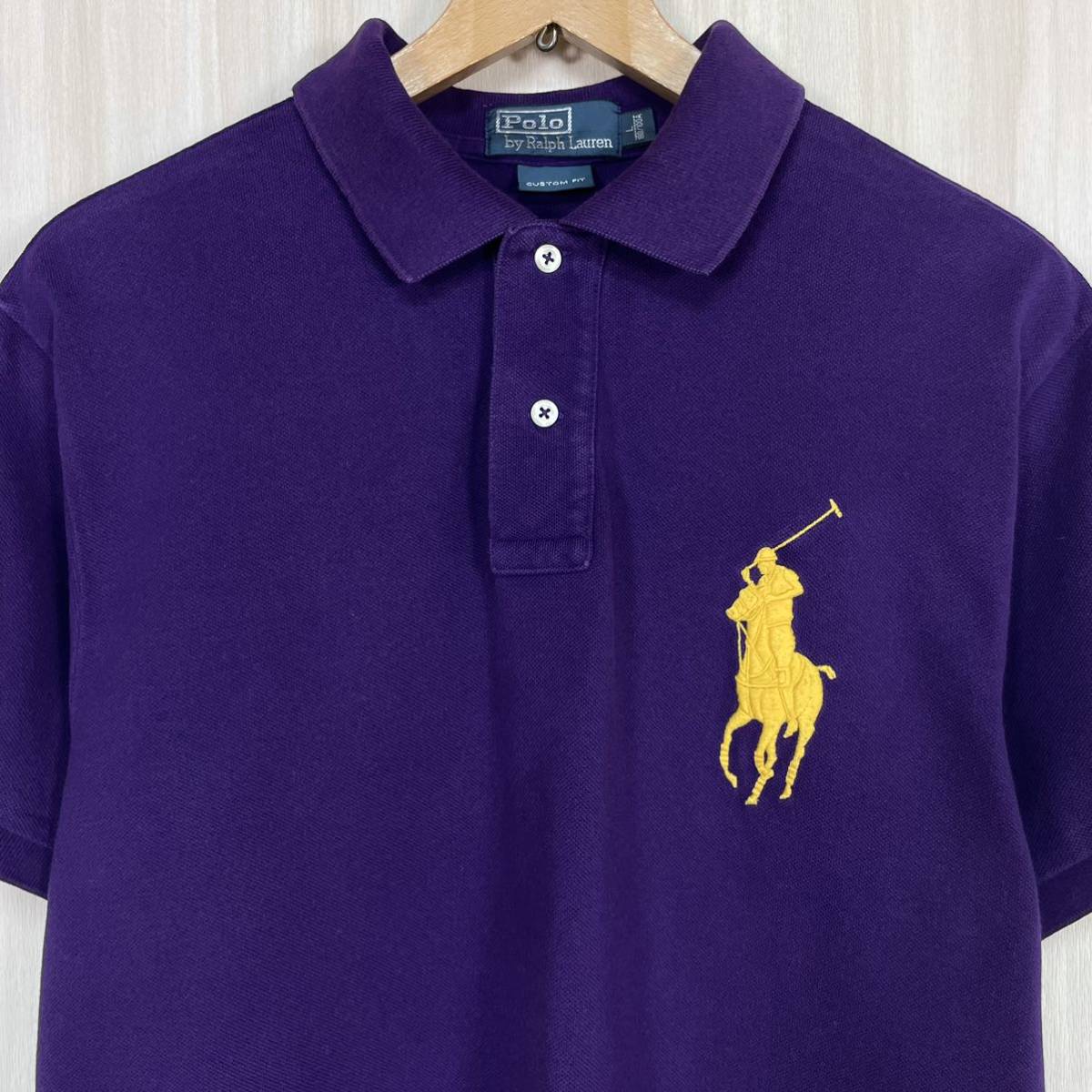 【希少カラー】POLO ポロバイラルフローレン 刺繍 ビッグポニー ナンバリング 半袖ポロシャツ USサイズ規格L パープル 紫 グレープ 古着_画像6