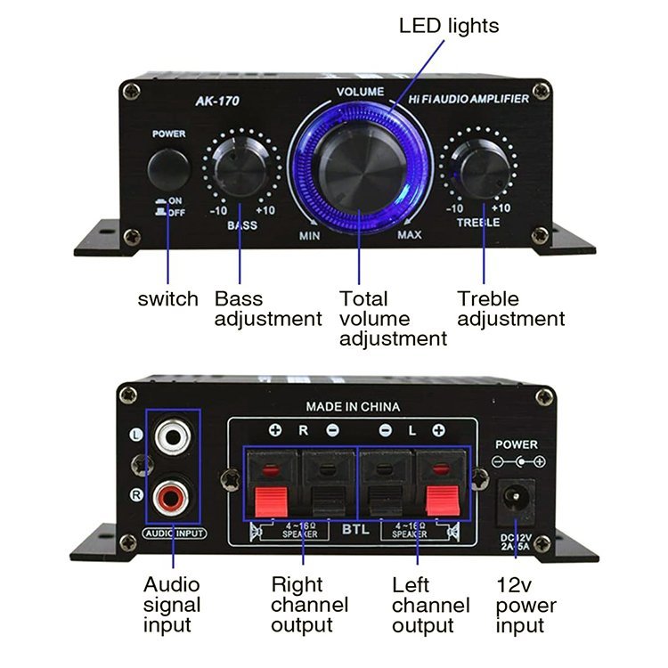 2ch аудио усилитель маленький размер мощность 20W+20W aluminium корпус простой функция compact размер Hi-Fi стерео адаптор приложен LP-LPAK170