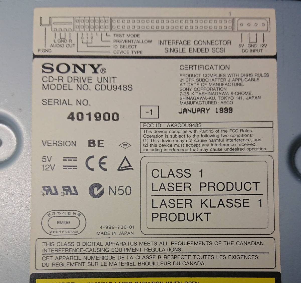 【Win10動作確認済】SONY CDU-948S CD-R 外付け SCSI IOデータケース入り_画像5