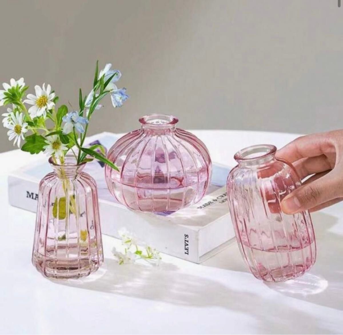 【在庫セール】透明 - 一輪挿し フラワーベース花器 ガラスベース ガラスボトル + 3つセット シンプル 生け花 造花アレンジ