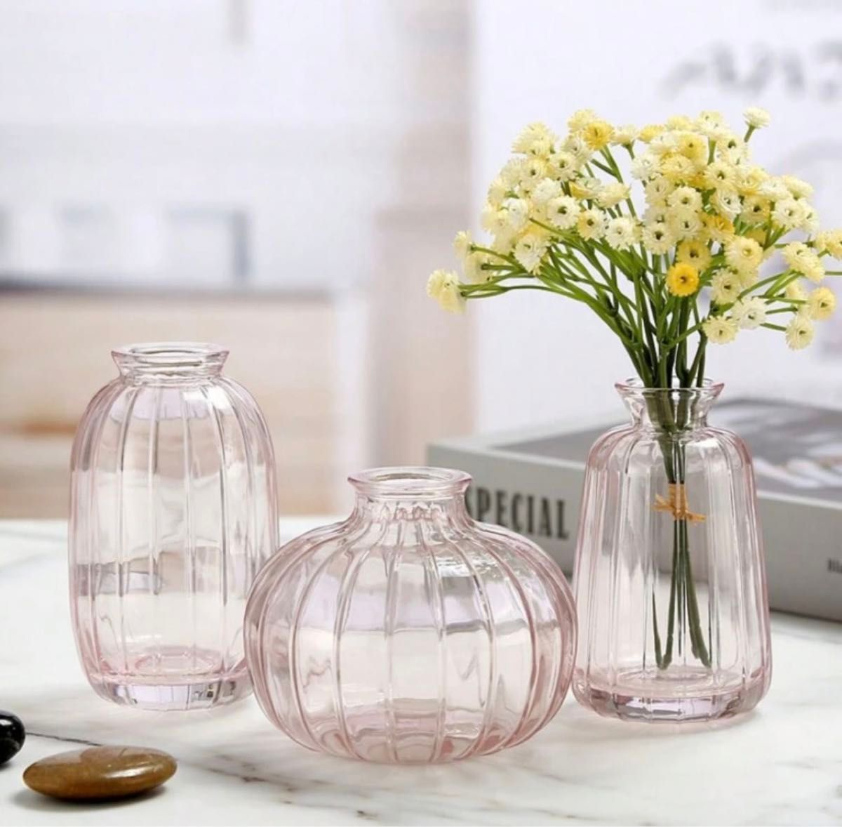 【在庫セール】透明 - 一輪挿し フラワーベース花器 ガラスベース ガラスボトル + 3つセット シンプル 生け花 造花アレンジ