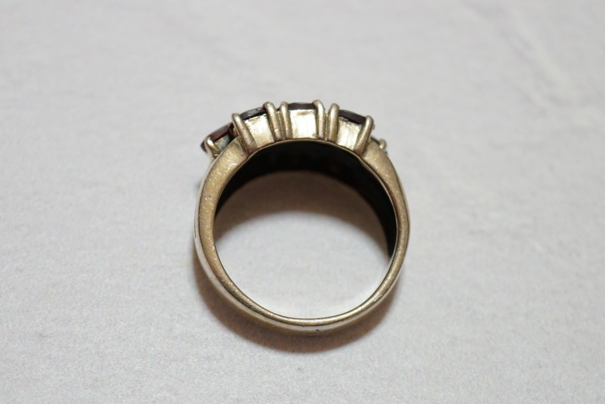 1912 海外製 ガーネット リング 指輪 約15.5号 ヴィンテージ アクセサリー SILVER 925刻印 アンティーク 宝石 カラーストーン 装飾品_画像4