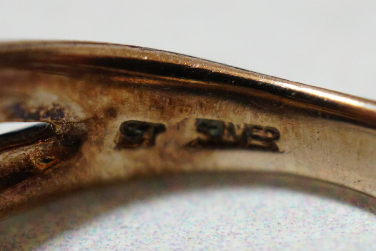 469 海外製 キュービックジルコニア シルバー リング 指輪 約9号 ヴィンテージ アクセサリー STERLING刻印 アンティーク CZ 装飾品_画像6