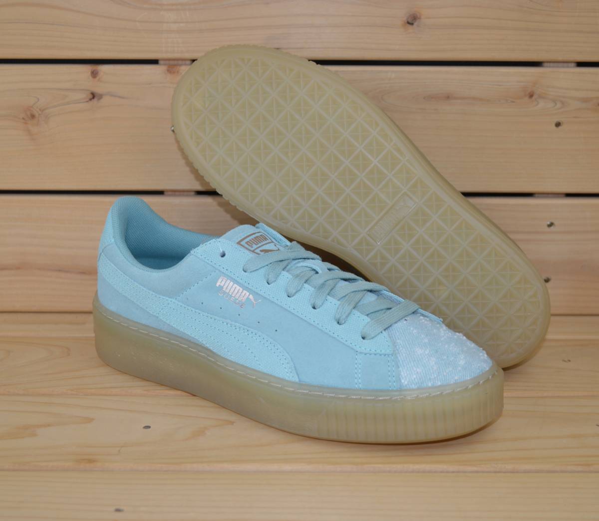  Puma 22.5cm замша платформа . bell оттенок зеленого включая налог 13200 иен PUMA SUEDE PLATFORM PEBBLE женский спортивные туфли толщина низ **