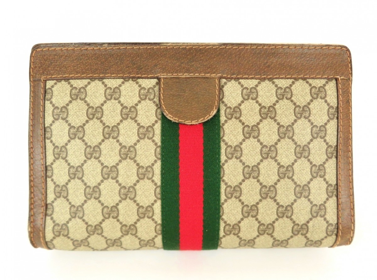 正規品 GUCCI グッチ セカンドバッグ クラッチバッグ PVCｘレザー シェリーライン マジックテープ ベージュ イタリア製 本物保証 0218-062_画像2