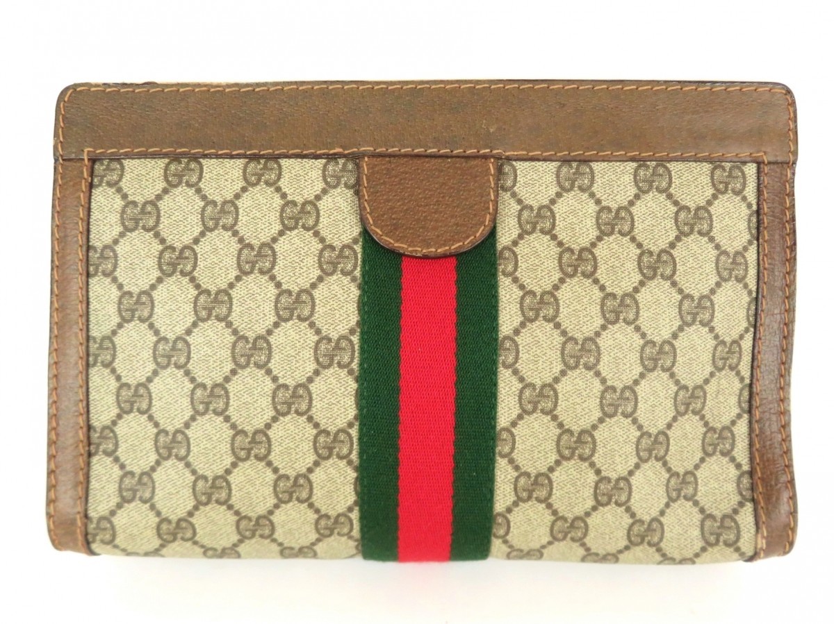 正規品 GUCCI グッチ セカンドバッグ クラッチバッグ PVCｘレザー シェリーライン マジックテープ ベージュ イタリア製 本物保証 0218-062_画像1