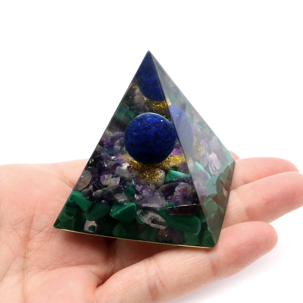 オルゴナイト ピラミッド 天然石 さざれ マラカイト アメジスト ラピスラズリ 幅 約5cm orgonite pyramid 置物 パワーストーンの画像5