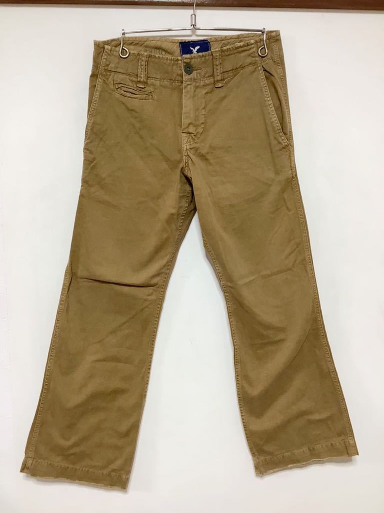 V-1122 AMERICAN EAGLE アメリカンイーグル カラーパンツ コットンパンツ チノパン W28 ブラウン AE KHAKI ダメージ加工_画像1