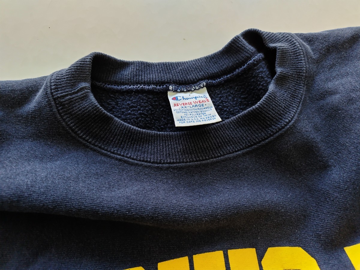 チャンピオン リバースウィーブ90s MICHIGAN ミシガン XXL ネイビー ビンテージ トリコタグ 刺繍タグ USA Champion スウェット 古着_画像8