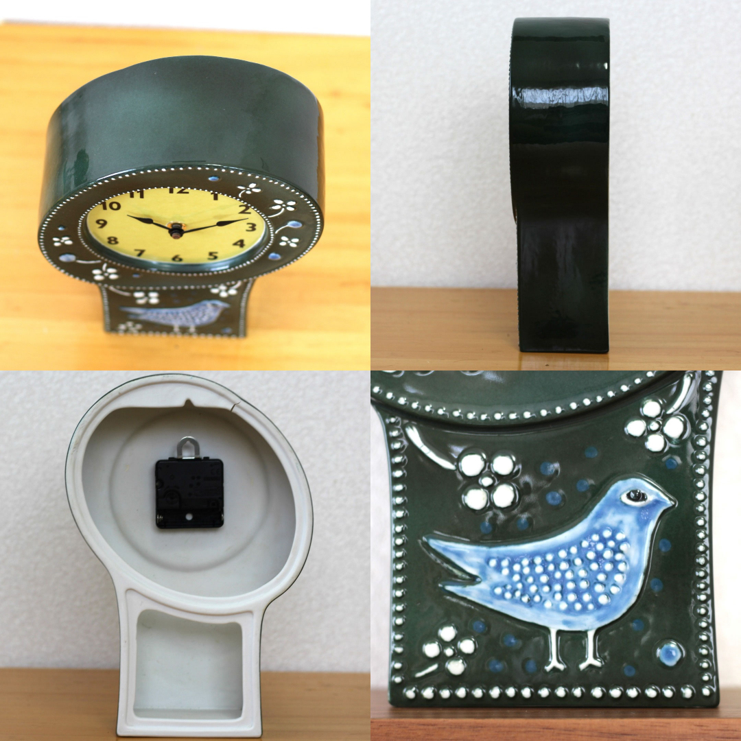 ロールストランド/Rorstrand 陶器の時計(鳥・グリーン ロールストランド/Rorstrand 陶器の時計(鳥・グリーン