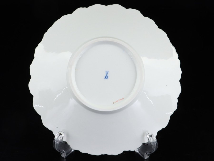 魁◆本物保証 Meissen マイセン Bフォーム 五つ花 プレート 飾皿 直径24㎝ レッド 美品_画像9