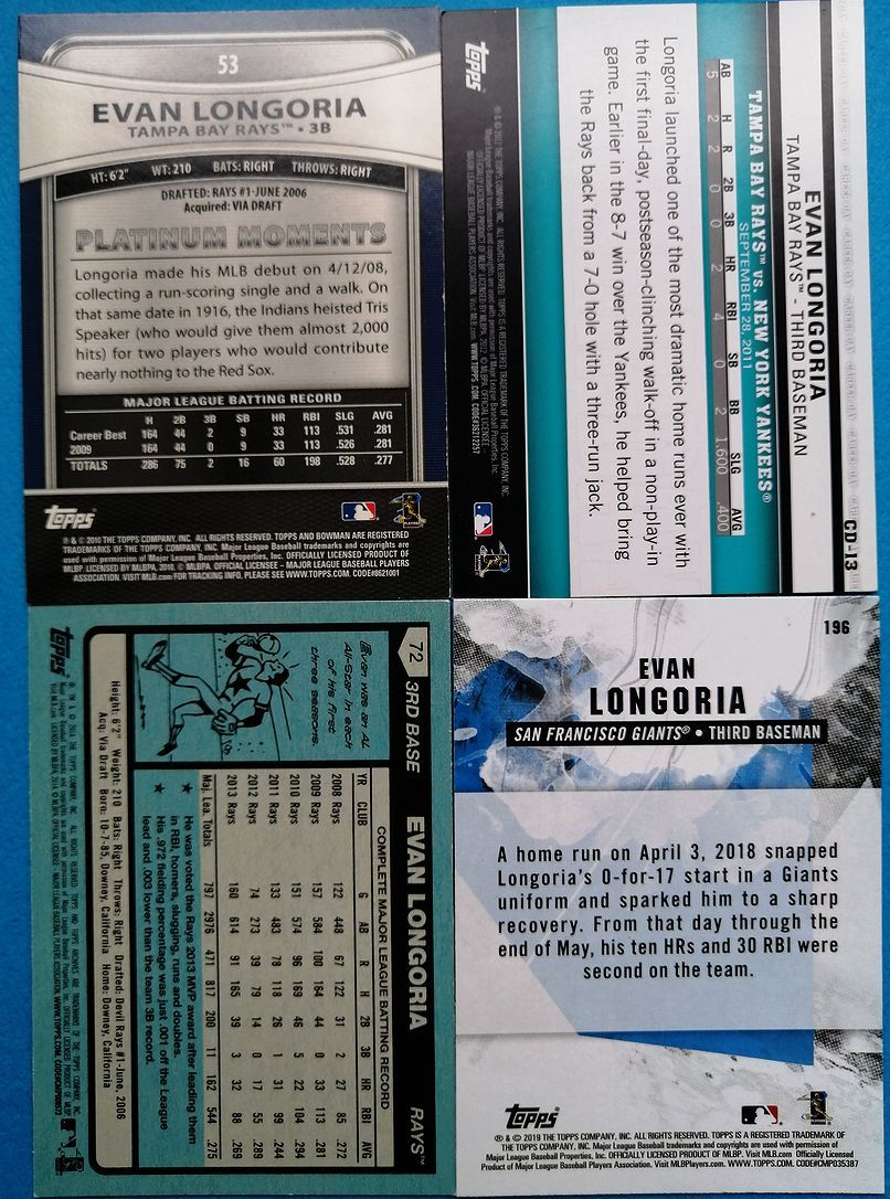 8枚セット Evan Longoria TB/SFG 2014 Panini 25枚限定 + 2013 Topps Triple Threads Jumbo Relics /36 +Jersey /299 + BAT 他八枚セット_画像10