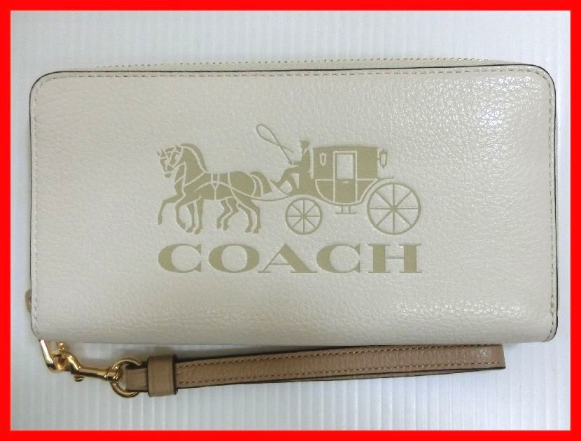 2402★F-1668★COACH コーチ ホース＆キャリッジ 長財布 コインケース カード入れ 札入れ オフホワイト ロゴ 馬車　中古