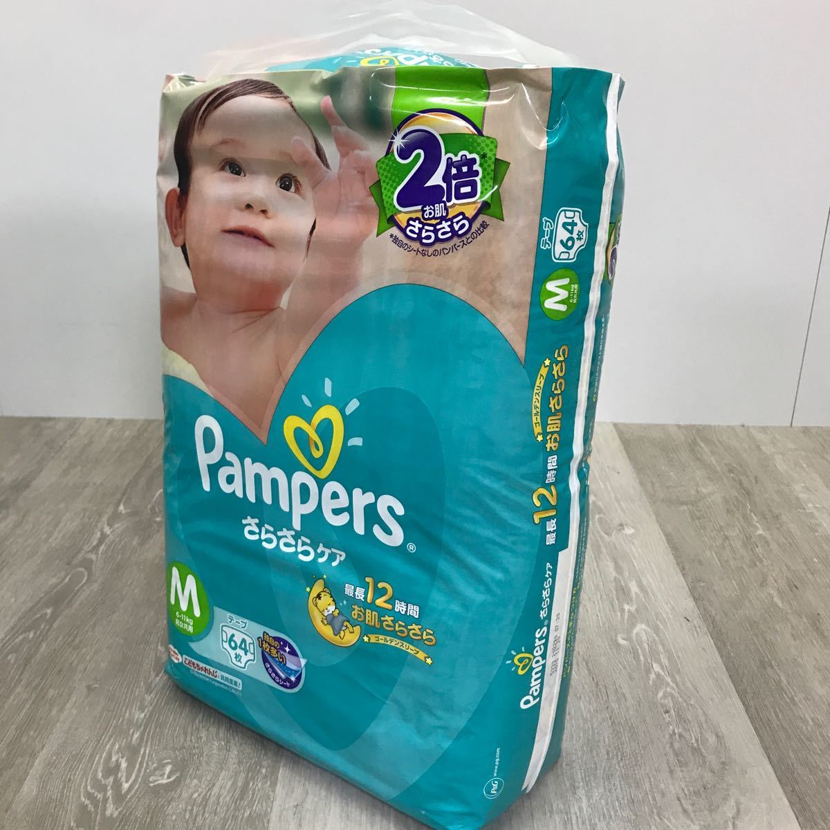 401 パンパース pampers テープ M サイズ オムツ さらさらケア 6~11kg 男女兼用 64枚 紙おむつ 4点 まとめ売り_画像2