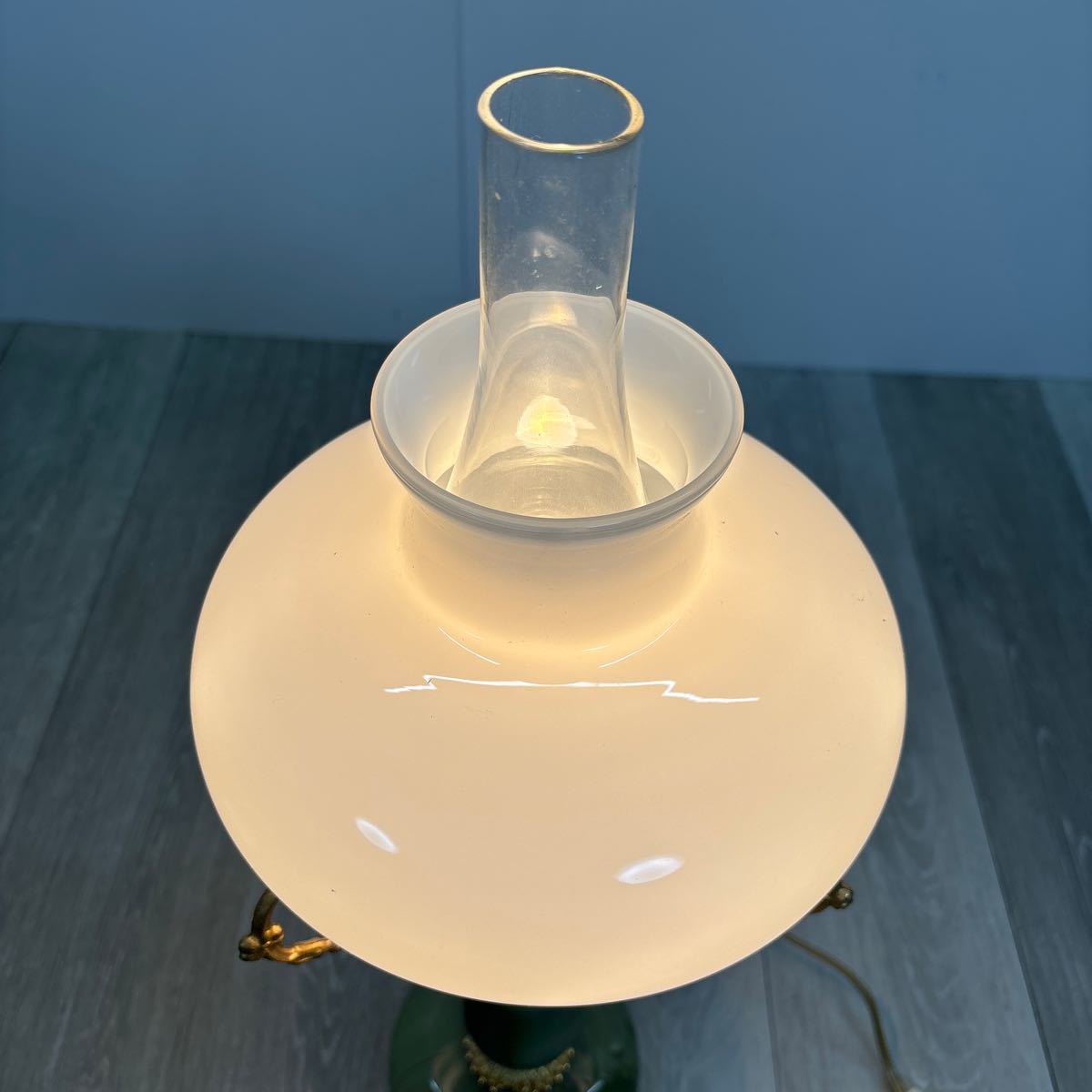 K102 最高級 イタリア製 オニキス ニッカマーブル　大理石 ガラスシェード テーブルランプ　スタンドランプ 照明　西洋　アンティーク_画像2