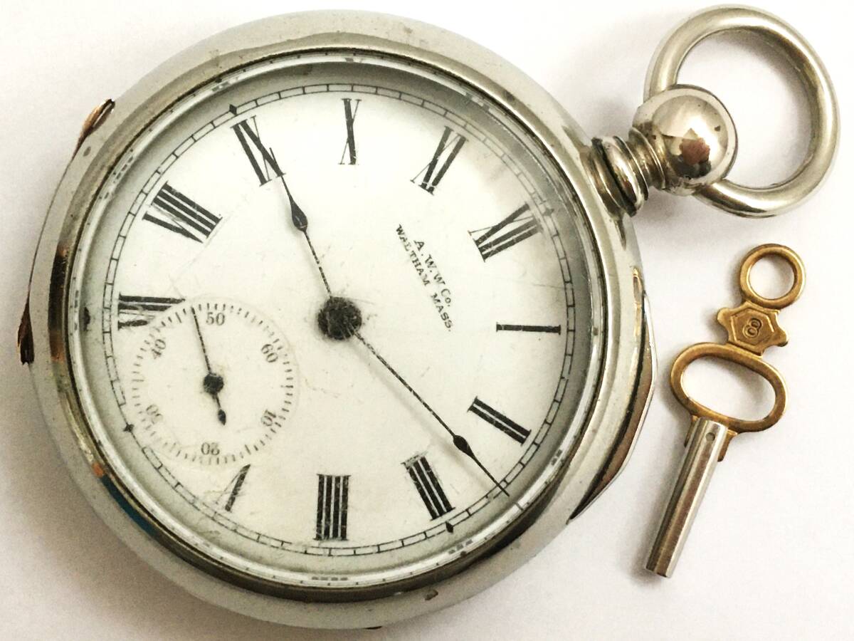 1905年製◆WALTHAM 鍵巻き 大型18S 7石 Gr,Sterling ウォルサム大型懐中時計◆_画像1