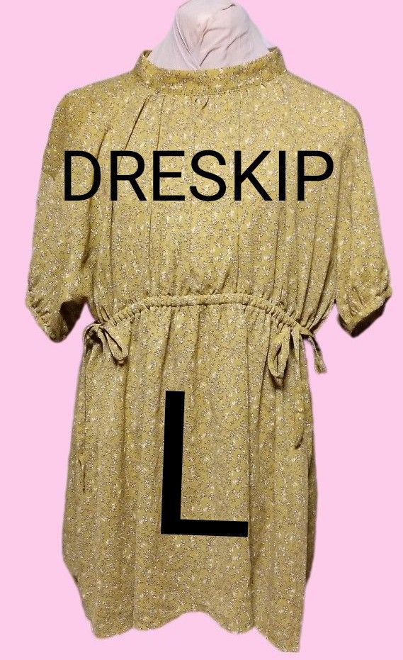 DRESKIPリーフ柄チュニックL美品usedマスタード株式会社ワールド