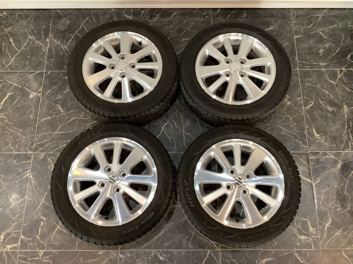 【中古】【美品】165/60R14　スズキ 純正 アルミホイール スタッドレスタイヤセット　エブリイ　ワゴンR等　　_画像1