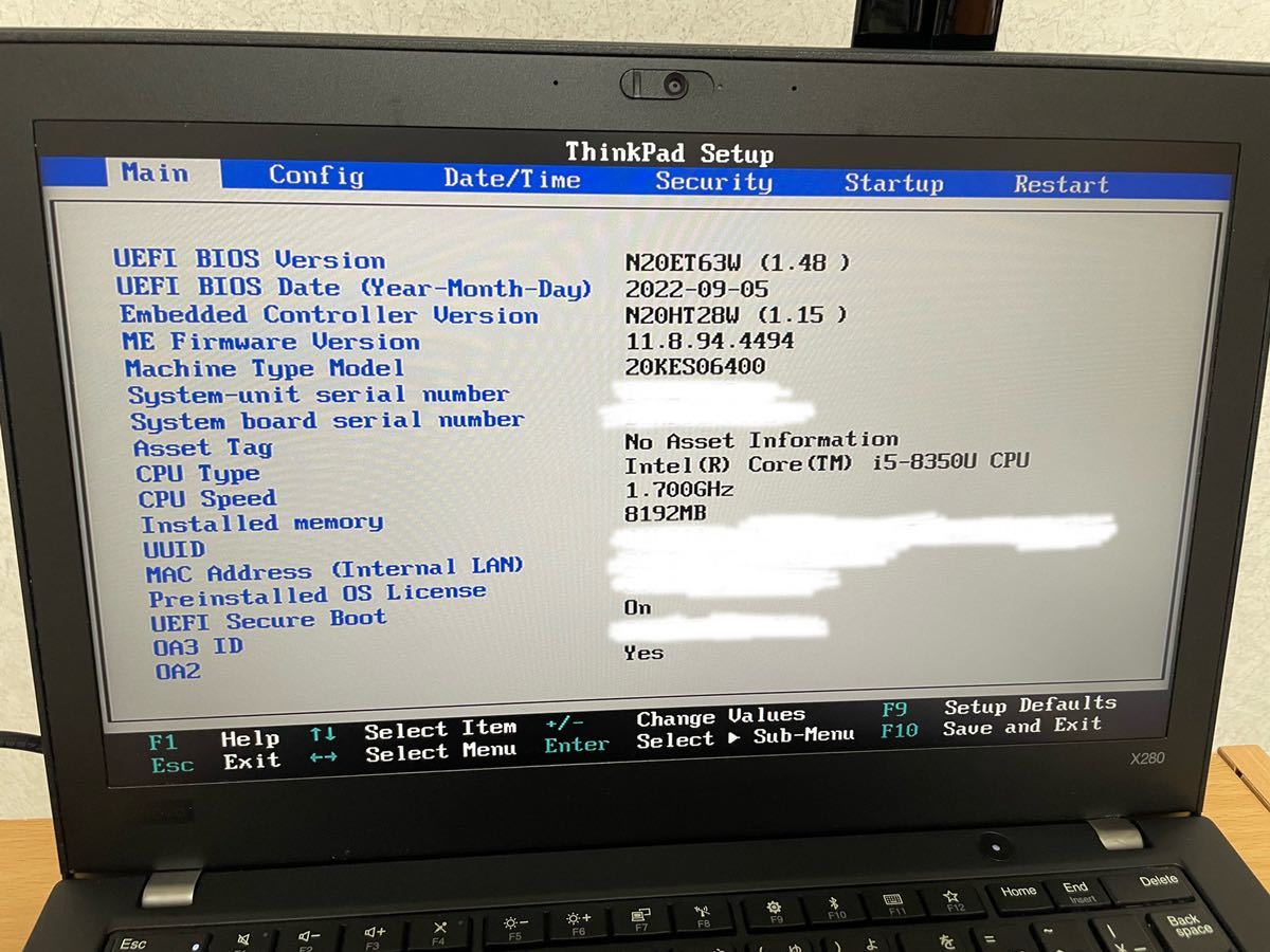 【送料無料】Lenovo ThinkPadX280 Core i5-1.7GHz(8350U)/メモリ8GB/ＳＳＤ　256GB/画面12.5inch/Win11Pro_画像10