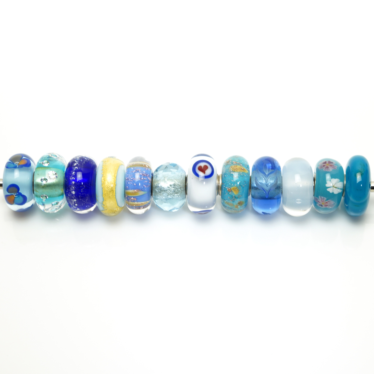 トロールビーズ 12点セット ブルー系 トゥインクル ハート 925 LAA trollbeads