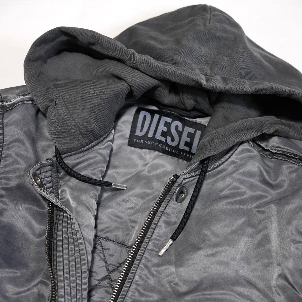 1円～ DIESEL j-lagash ボンバージャケット パーカー ブルゾン ミリタリー MA-1 フード 加工 ディーゼル フライト ナイロン ドッキング_画像7