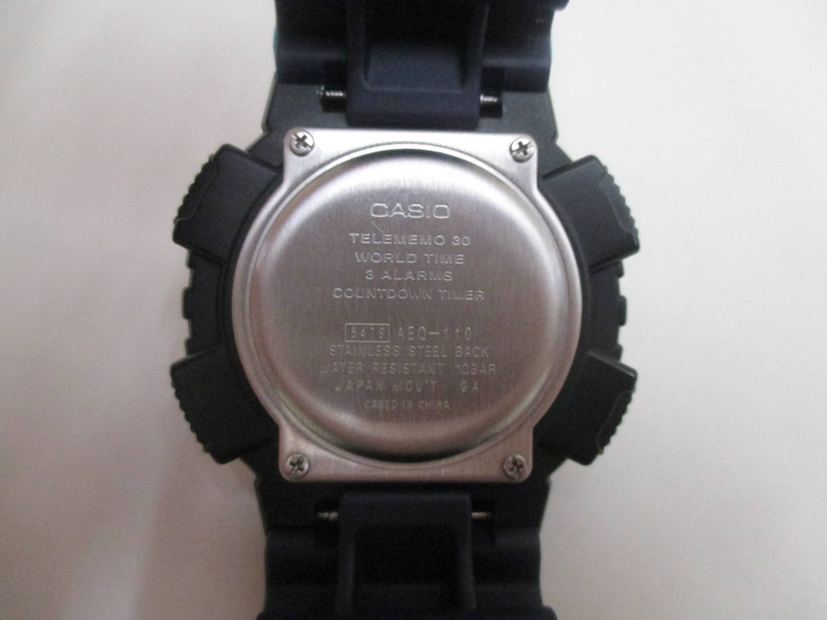 時計祭 カシオ CASIO AEQ-110 腕時計 作動品 アナデジ クオーツ メンズ ネイビー 風防キズあり_画像4