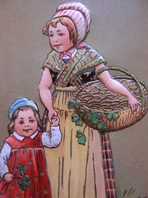 アンティーク　古いポストカード・絵葉書　* 母と子供と四つ葉のクローバー　情景３点 * 1900～1910年頃　未使用含む _画像6