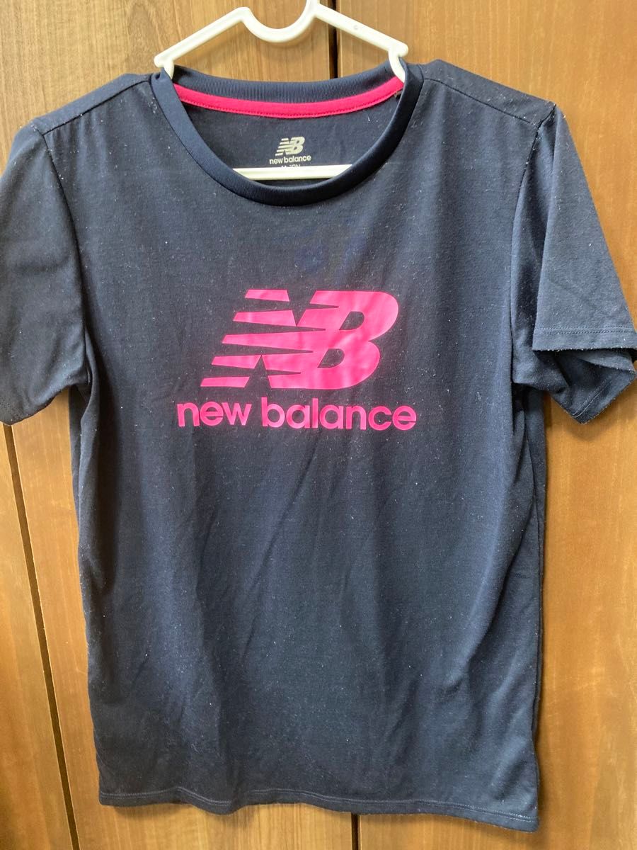 ニューバランスレディースM半袖Tシャツネイビーピンクnew balance