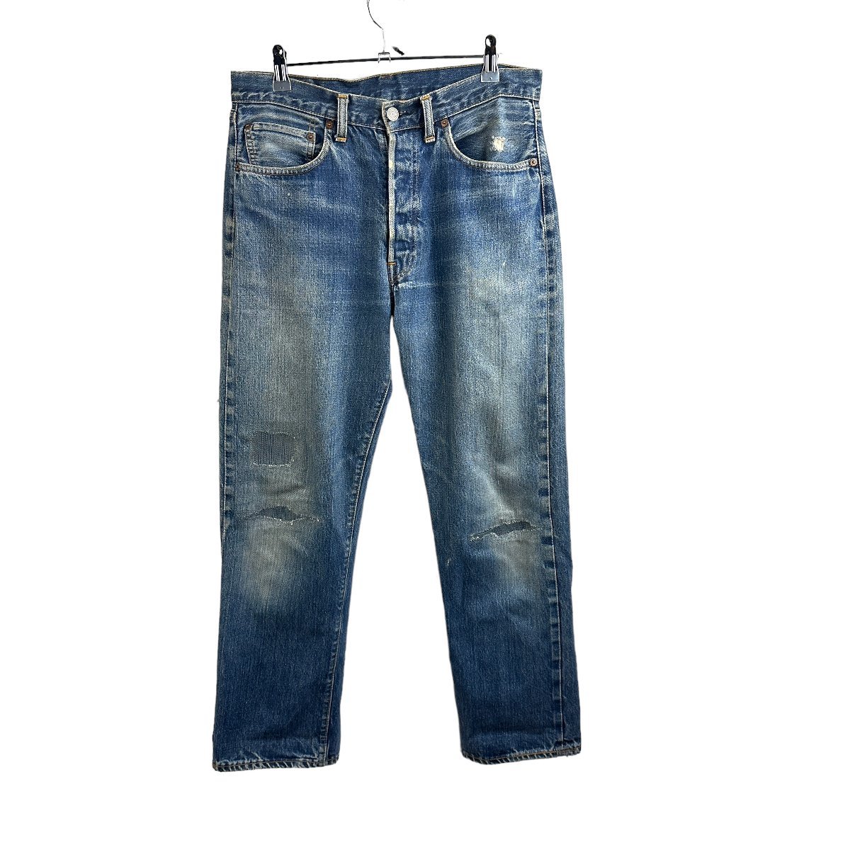 A935■70s Levis リーバイス 501 66前期 デニム　スモールe ボタン裏刻印6 パッチ　リペアあり　w30前後_画像1