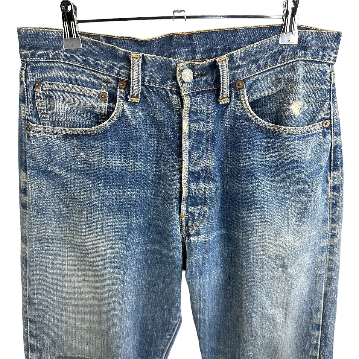 A935■70s Levis リーバイス 501 66前期 デニム　スモールe ボタン裏刻印6 パッチ　リペアあり　w30前後_画像2