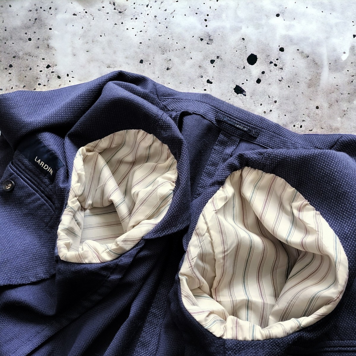 LARDINI テーラードジャケット ネイビージャケット 最高級シルク&ウール 紺ブレザー ブートニエール イタリア製 50 XL相当 アンコン 1円_画像10