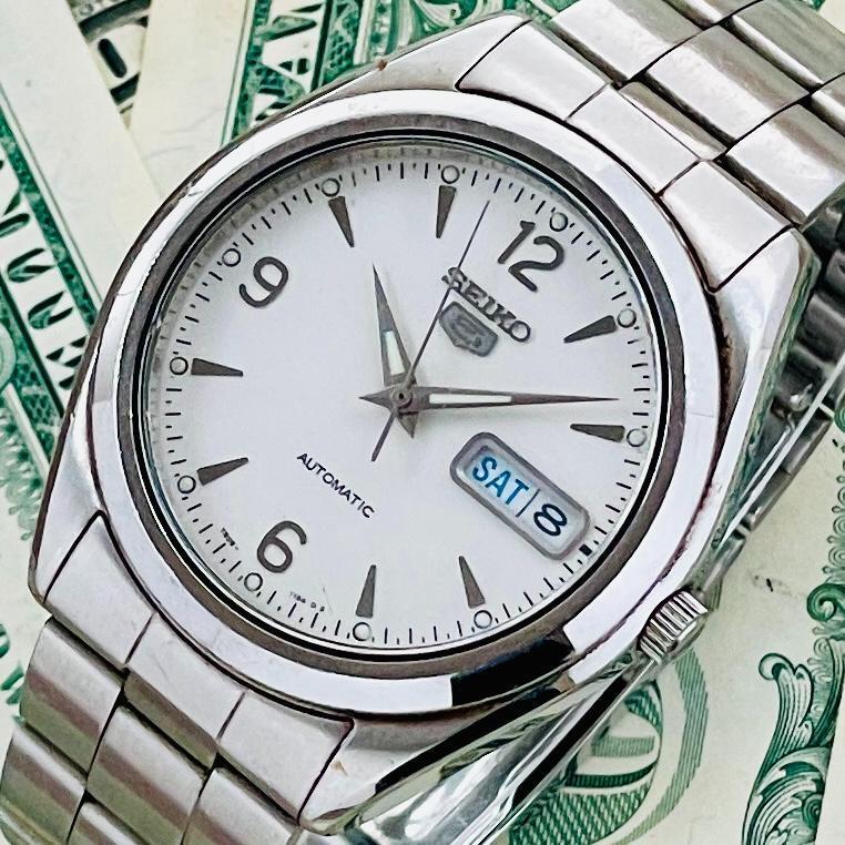 腕時計メンズ動作良好SEIKOセイコー5ファイブ稼働アナログ7S26-0440アンティーク自動巻きヴィンテージ白ホワイト中古スケルトンU749