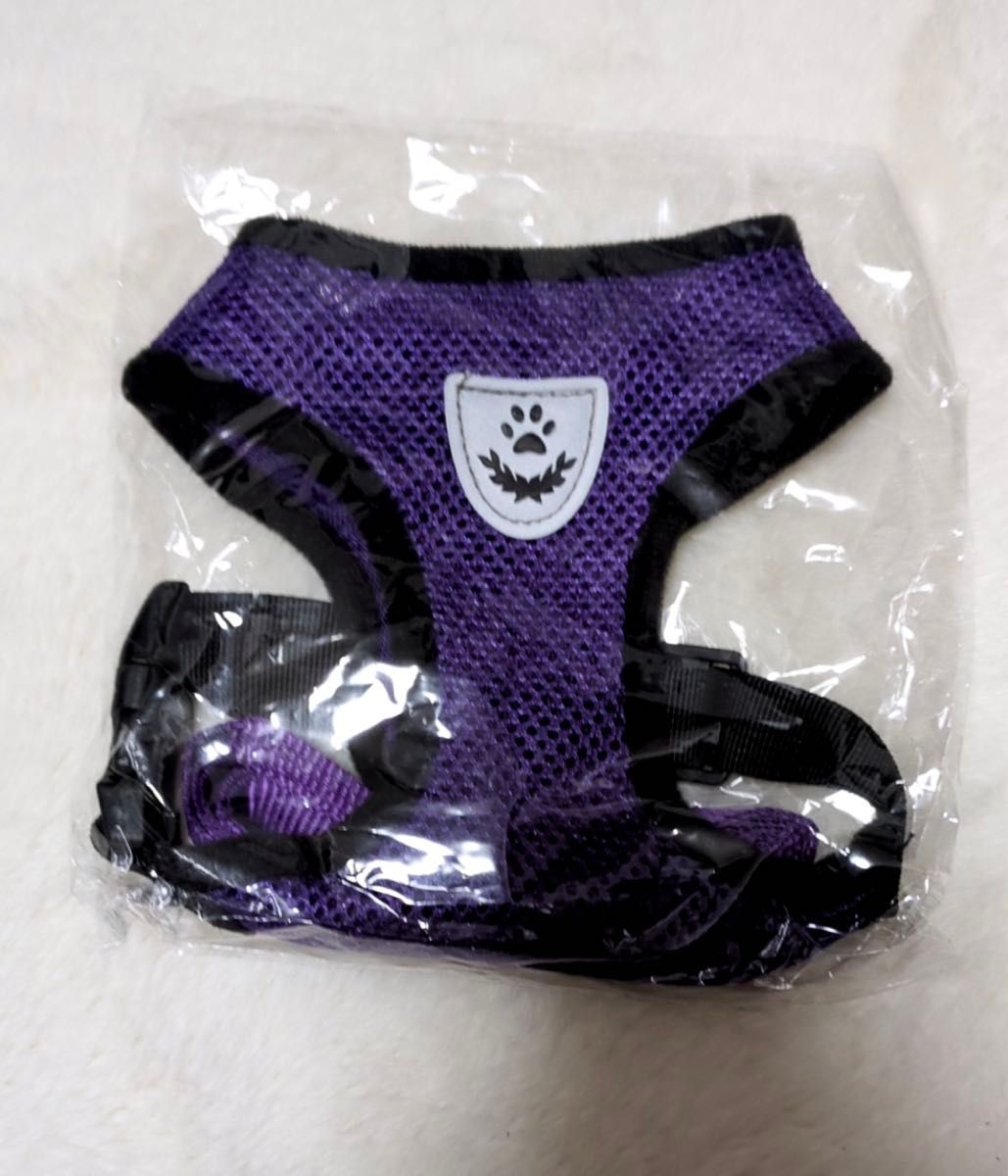【紫 M】リード付きハーネス 犬用ハーネス 首輪 胴輪 散歩 ペット メッシュ