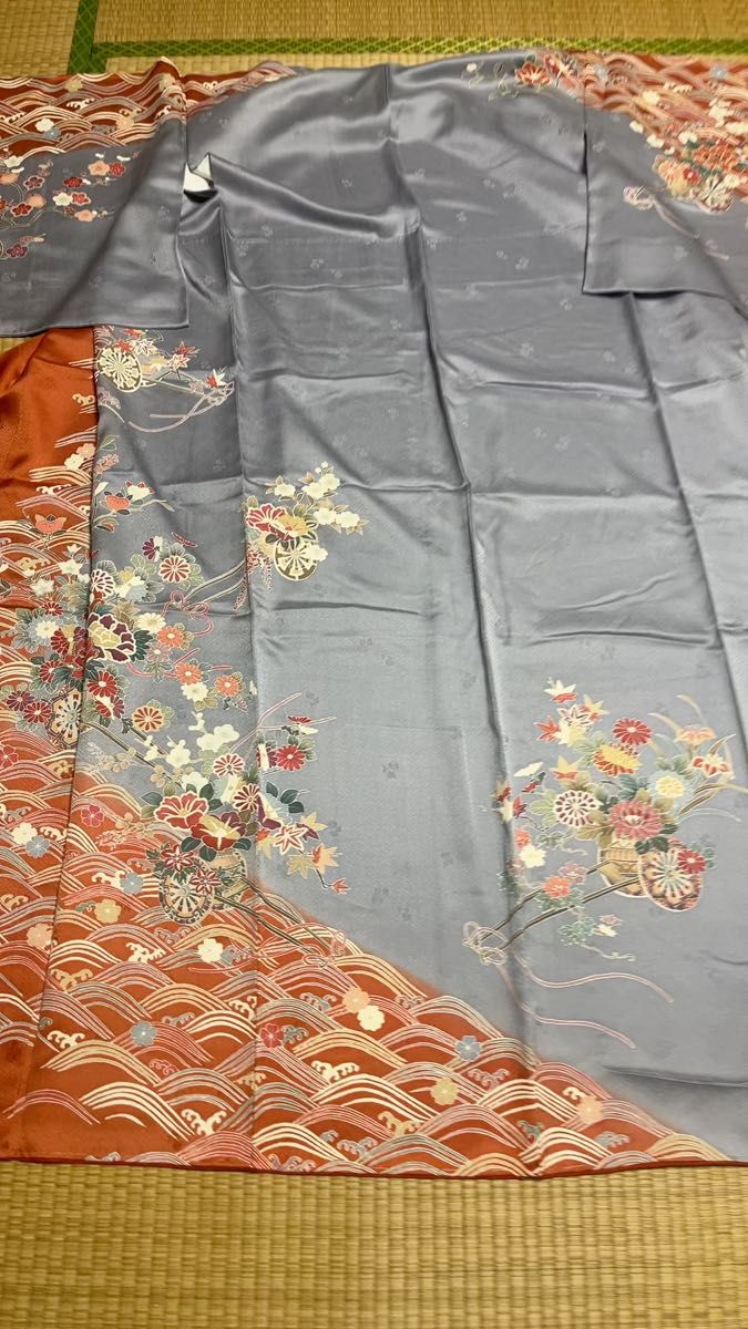 金彩四季花車模様 正絹訪問着