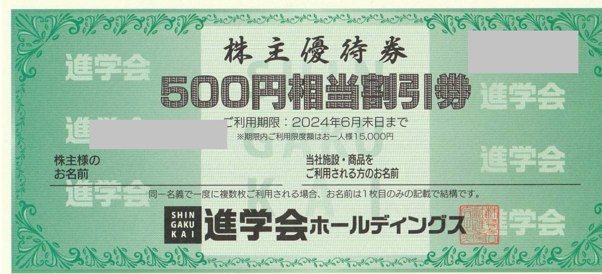 ミニレター送料込即決！進学会　株主優待券　500円相当割引券　6枚セット　_画像1